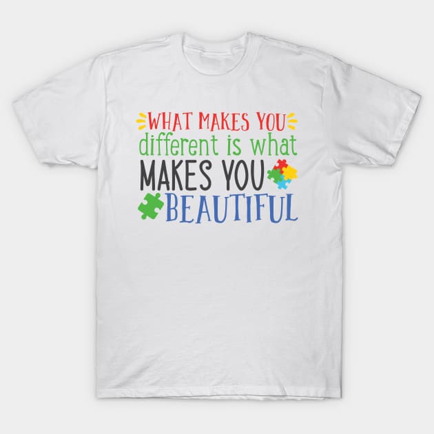 What Makes You Different is What makes You Beautiful, Autism Awareness T-Shirt by SweetMay